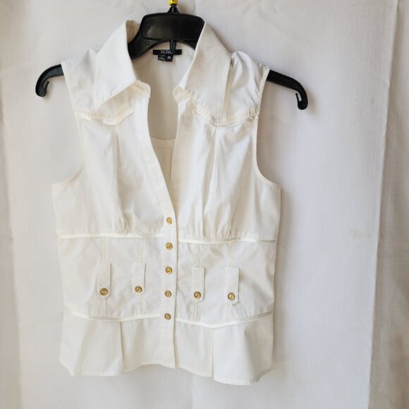 XOXO Y2K White Satin Trim Vintage Style Sleeveless Button Top Women's Size M - Picture 1 of 16